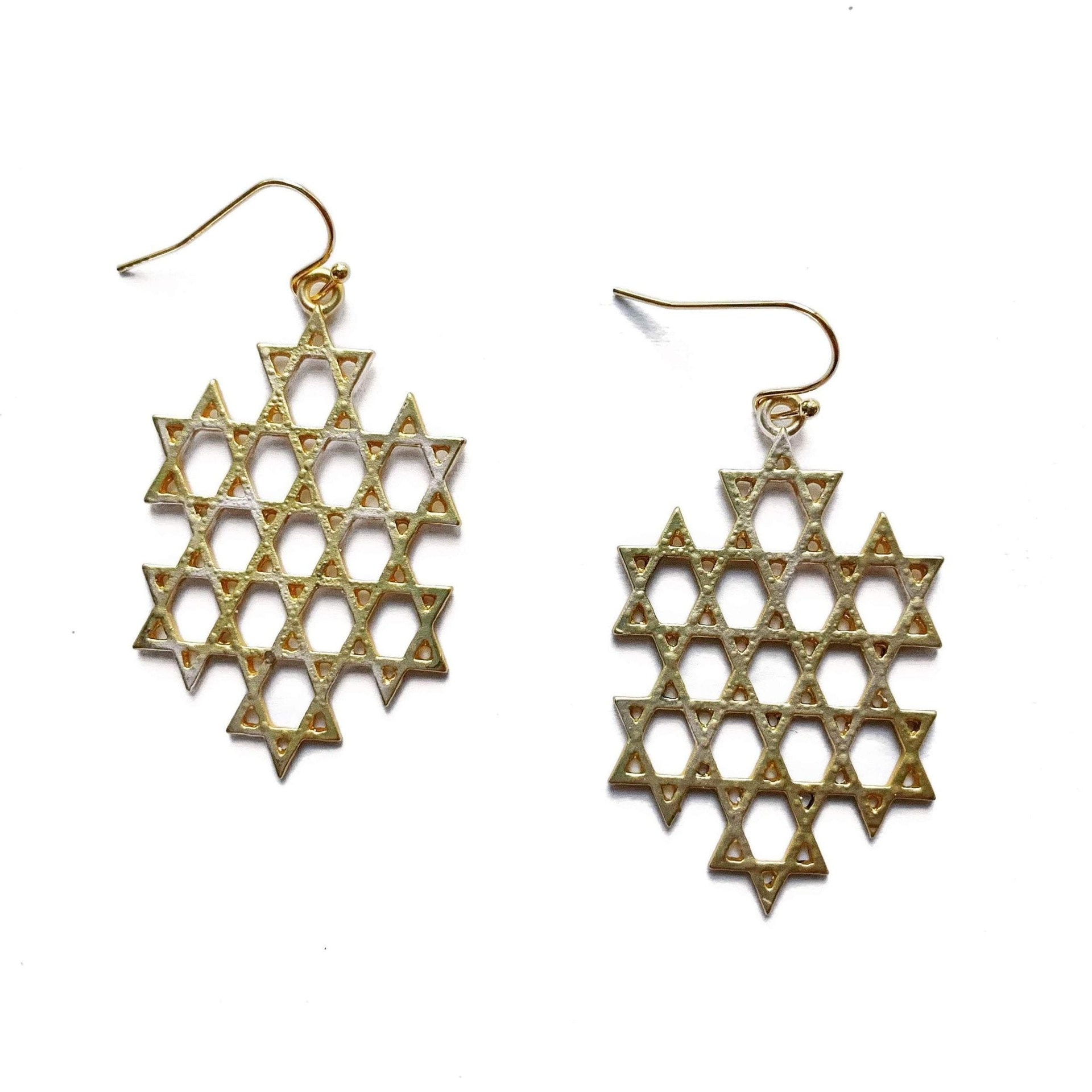 Stitch and Stone Earrings Gold Star of David Dangle Earrings