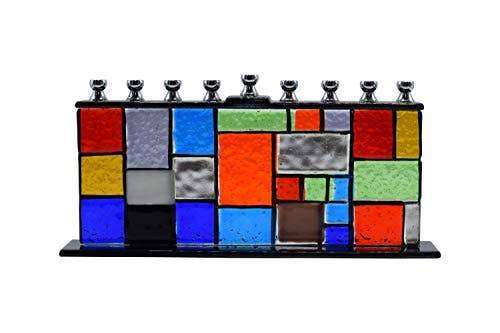 Ner Mitzvah - Painted Glass Menorah - Colorful Wall of Jerusalem - ModernTribe