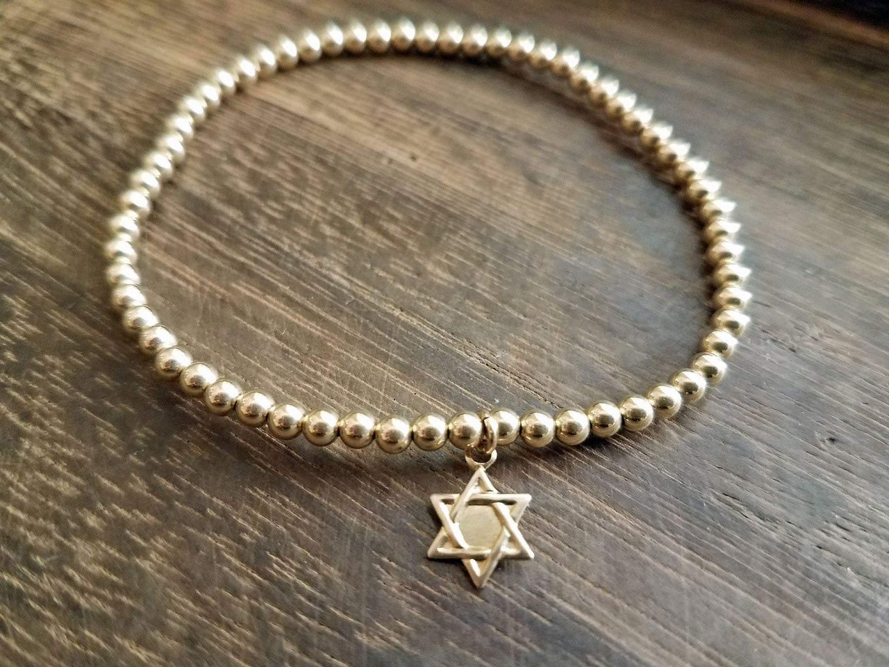 Alef Bet - Gold Beaded Bracelet with Star of David - ModernTribe