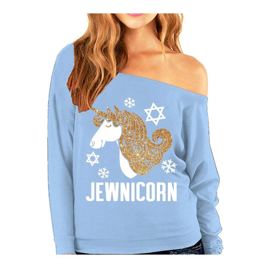 Jewnicorn Glitter Slouchy Women’s Sweatshirt - Baby Blue - (Sizes S - XXL)