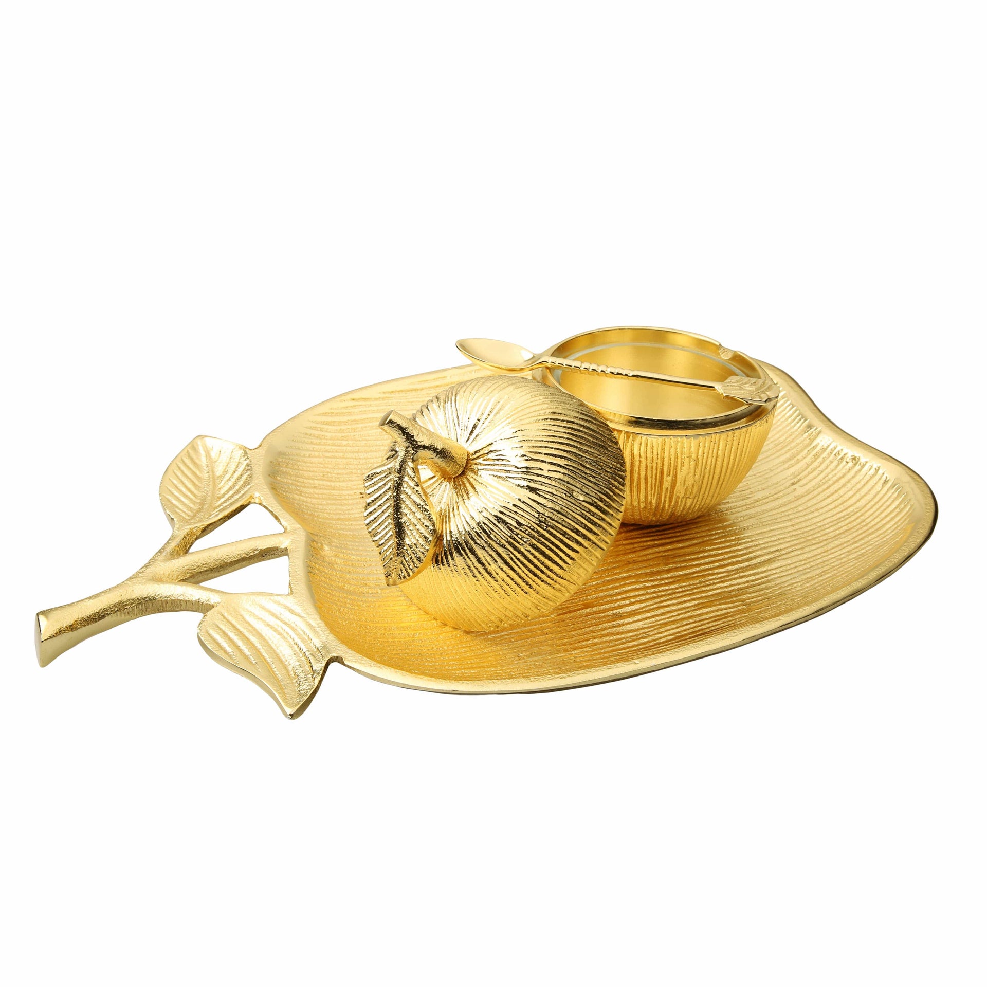 Classic Touch Decor Honey Dishes Large Apple Shaped Dish with Removable Honey Jar - Gold
