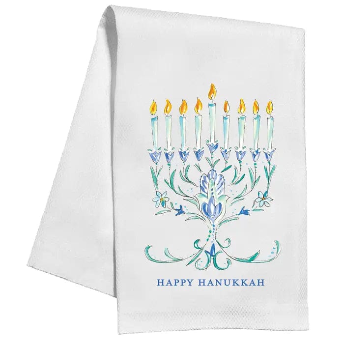 RosanneBeck Collections - Happy Hanukkah Hand Painted Menorah Kitchen Towel - ModernTribe
