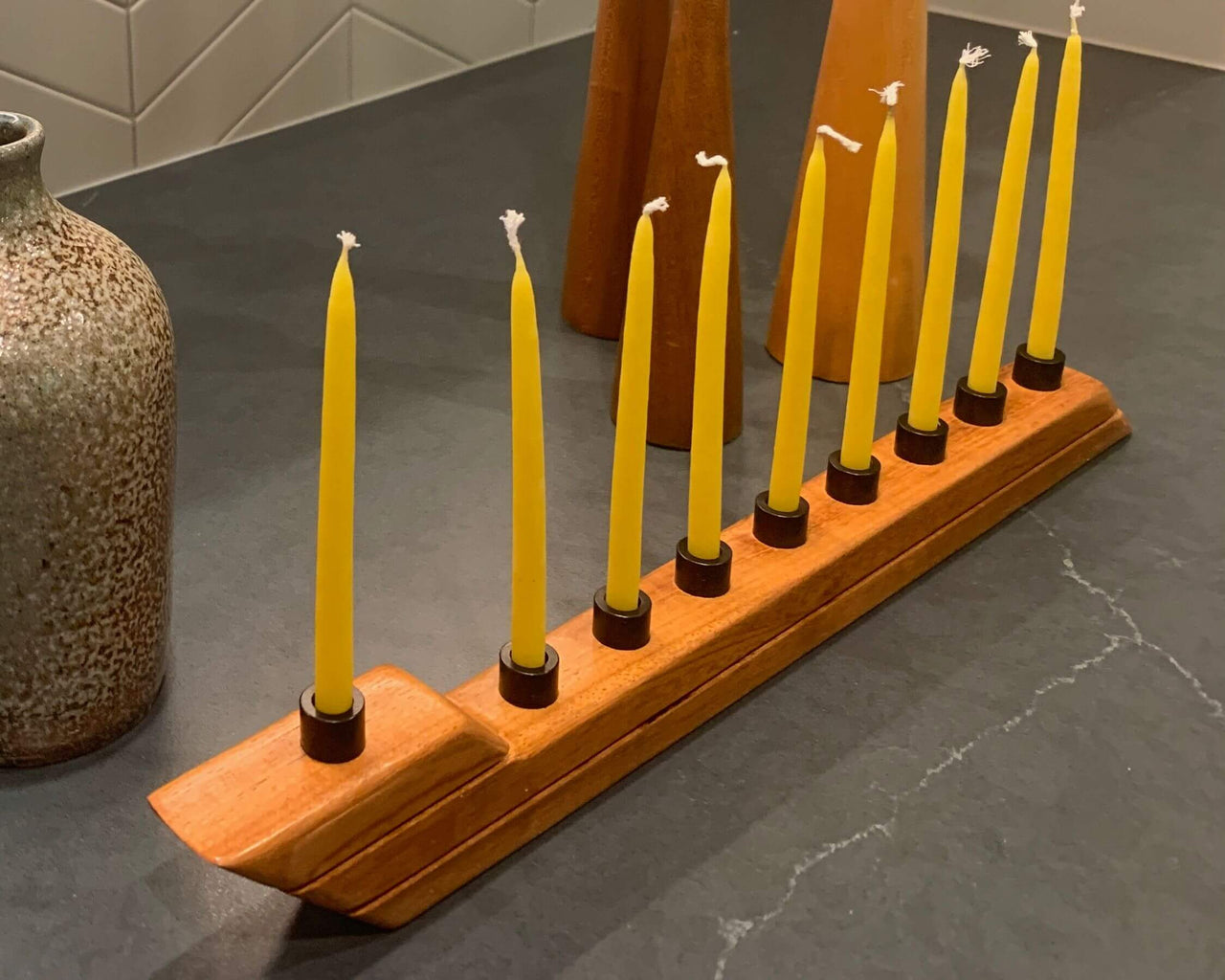 The Knotty Dane - Modern Swoosh Hardwood Menorah - ModernTribe