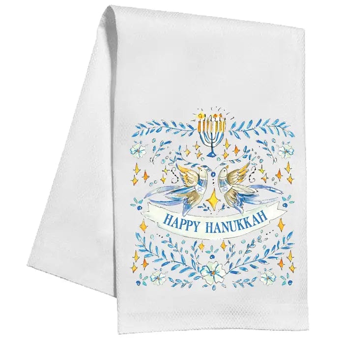 Kitchen Conversation Tea Towels Happy Hanukkah Doves and Florals Kitchen Towel