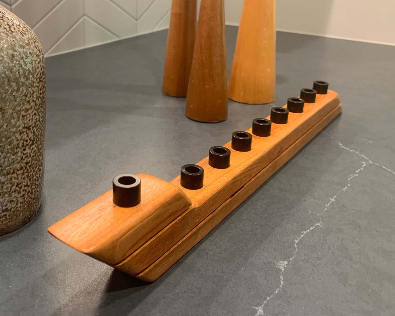 The Knotty Dane - Modern Swoosh Hardwood Menorah - ModernTribe