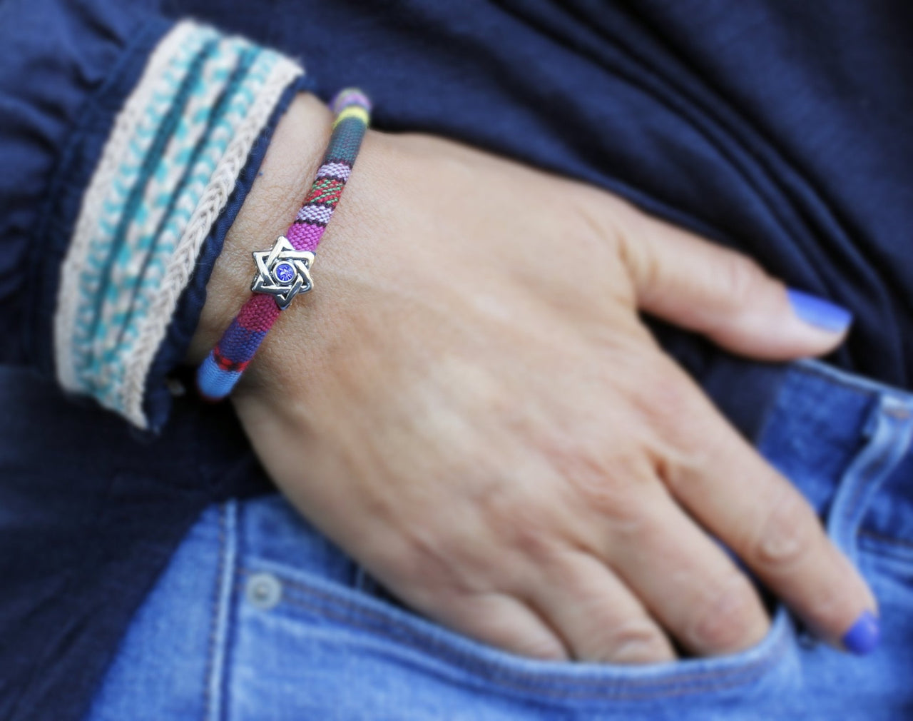 My Tribe by Sea Ranch Jewelry - Swarovski Star of David Woven Cotton Bracelet - Teen Size - ModernTribe