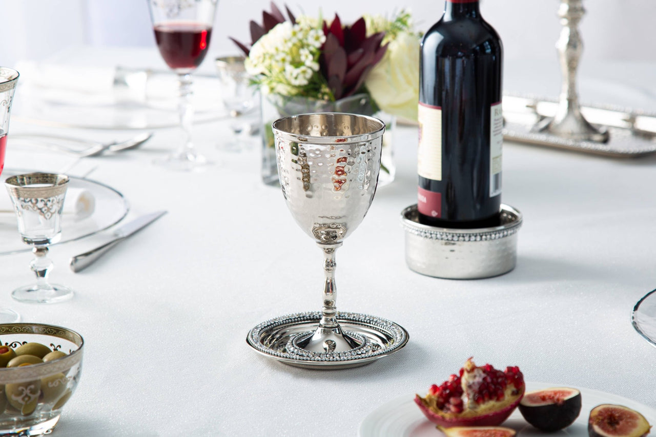Classic Touch Decor - Stainless Steel Kiddush Cup on Tray - ModernTribe