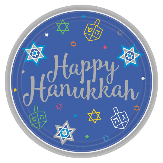 Happy Hanukkah Round Plates - Set of 18