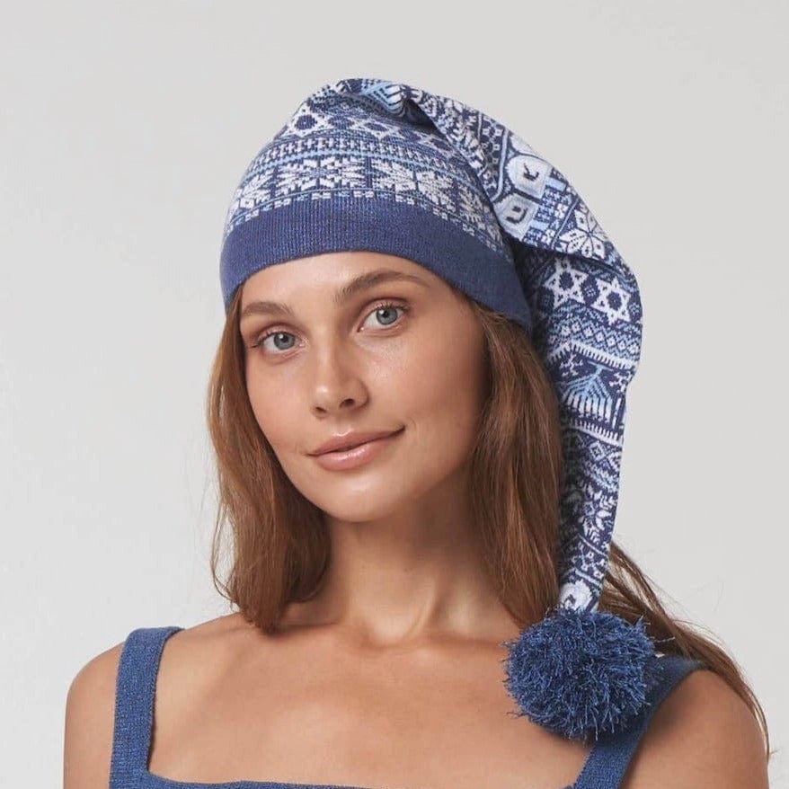Knitty Kitty Hats Hanukkah Blue and White Hat