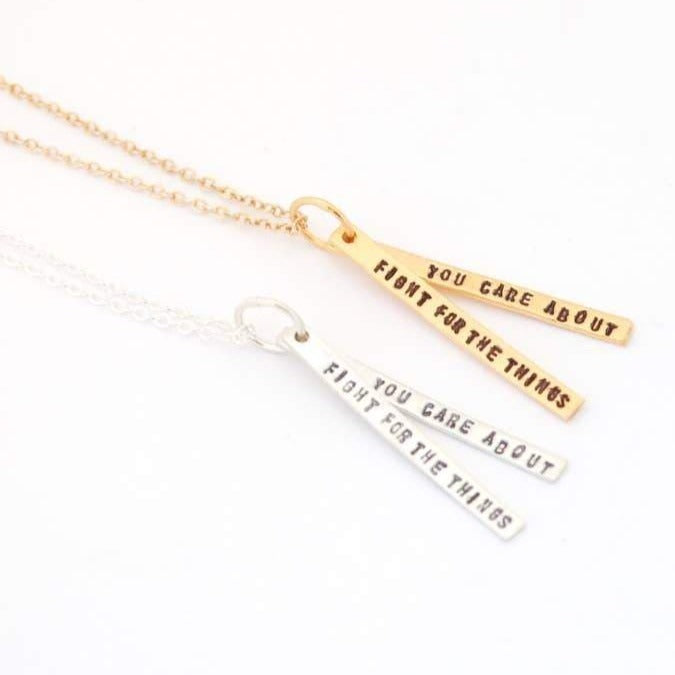 Chocolate and Steel Necklaces Ruth Bader Ginsburg Quote Necklace: "Fight for the things you care about" - Sterling Silver or Gold