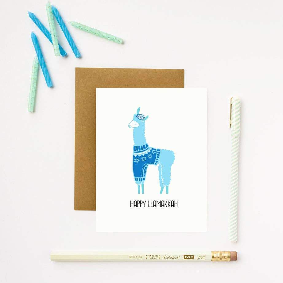 ilootpaperie - Happy Llamakkah Hanukkah Cards, Box of 5 - ModernTribe