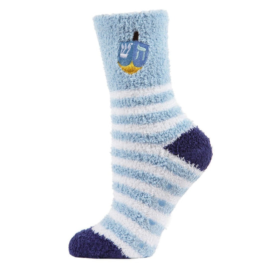 Striped Dreidel Embroidery Cozy Socks