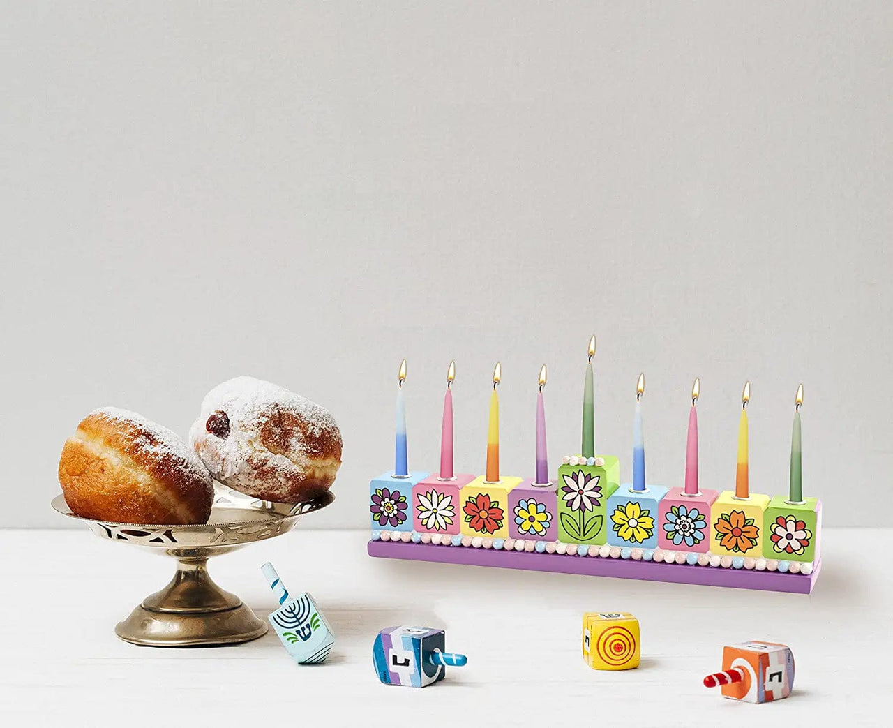 Ner Mitzvah - Hand - Painted Flower Menorah - ModernTribe