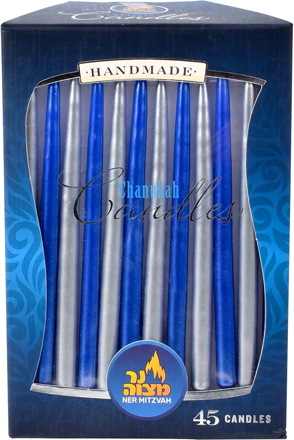 Ner Mitzvah Hanukkah Candles Handmade Blue And White Metallic Hanukkah Candles