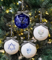DesignStyles Home Ornaments Happy Hanukkah Glass Ornaments - 4 Pieces