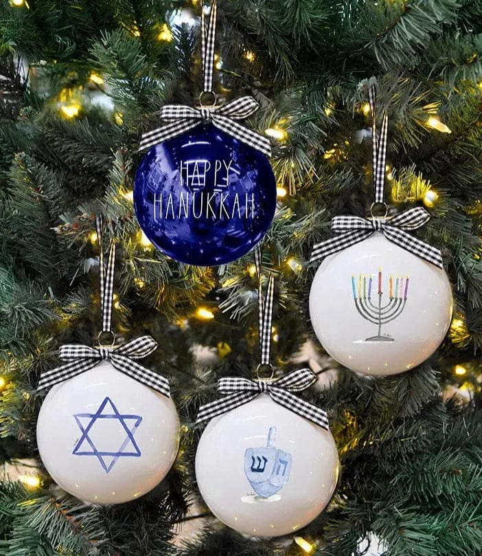 Rae Dunn - Happy Hanukkah Glass Ornaments - Set of 4 - ModernTribe