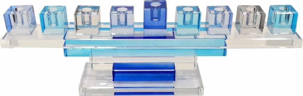 Alef To Tav - Blue Crystal Cube Menorah on a Stand - ModernTribe