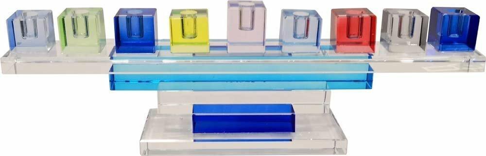 Alef To Tav - Multicolor Crystal Cube Menorah on a Stand - ModernTribe