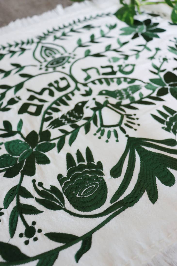 EMUNAH - Handmade Linen Challah Cover - Green - ModernTribe