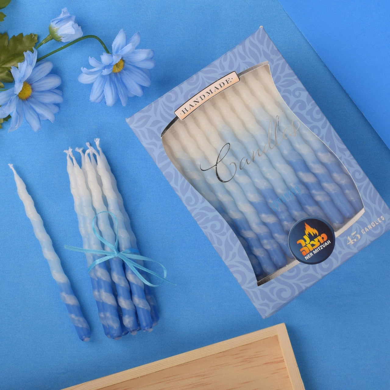 Ner Mitzvah - Blue and White Spiral Hanukkah Menorah Candles - ModernTribe