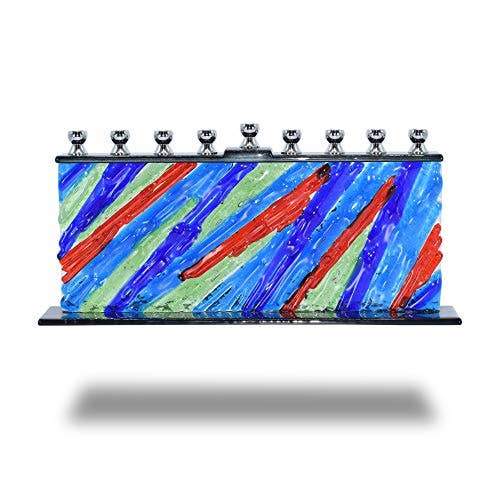 Ner Mitzvah Menorahs Painted Glass Stripe Menorah