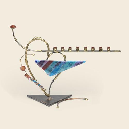 Gary Rosenthal - Two - Toned Heart Menorah with Wedding Shards Holder by Gary Rosenthal - ModernTribe
