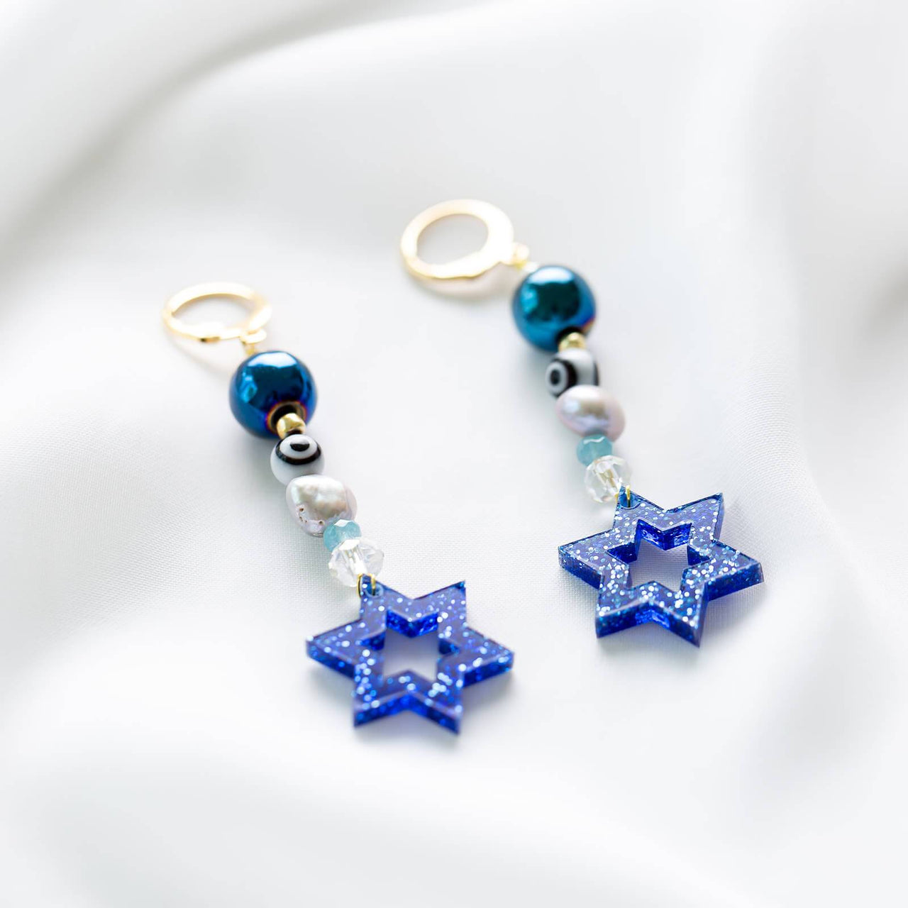 Ariel Tidhar - Liron Beaded Magen Earrings - Blue Glitter - ModernTribe