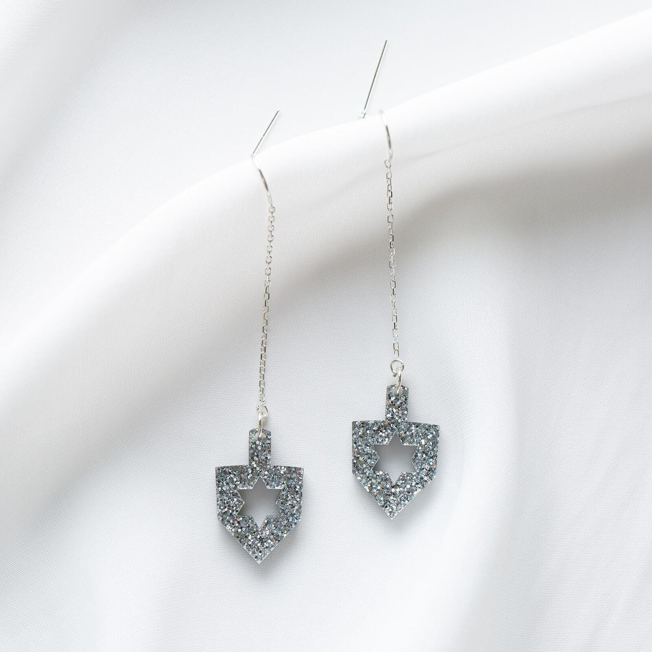 Ariel Tidhar - Dreidel Threader Earrings - Silver Glitter - ModernTribe