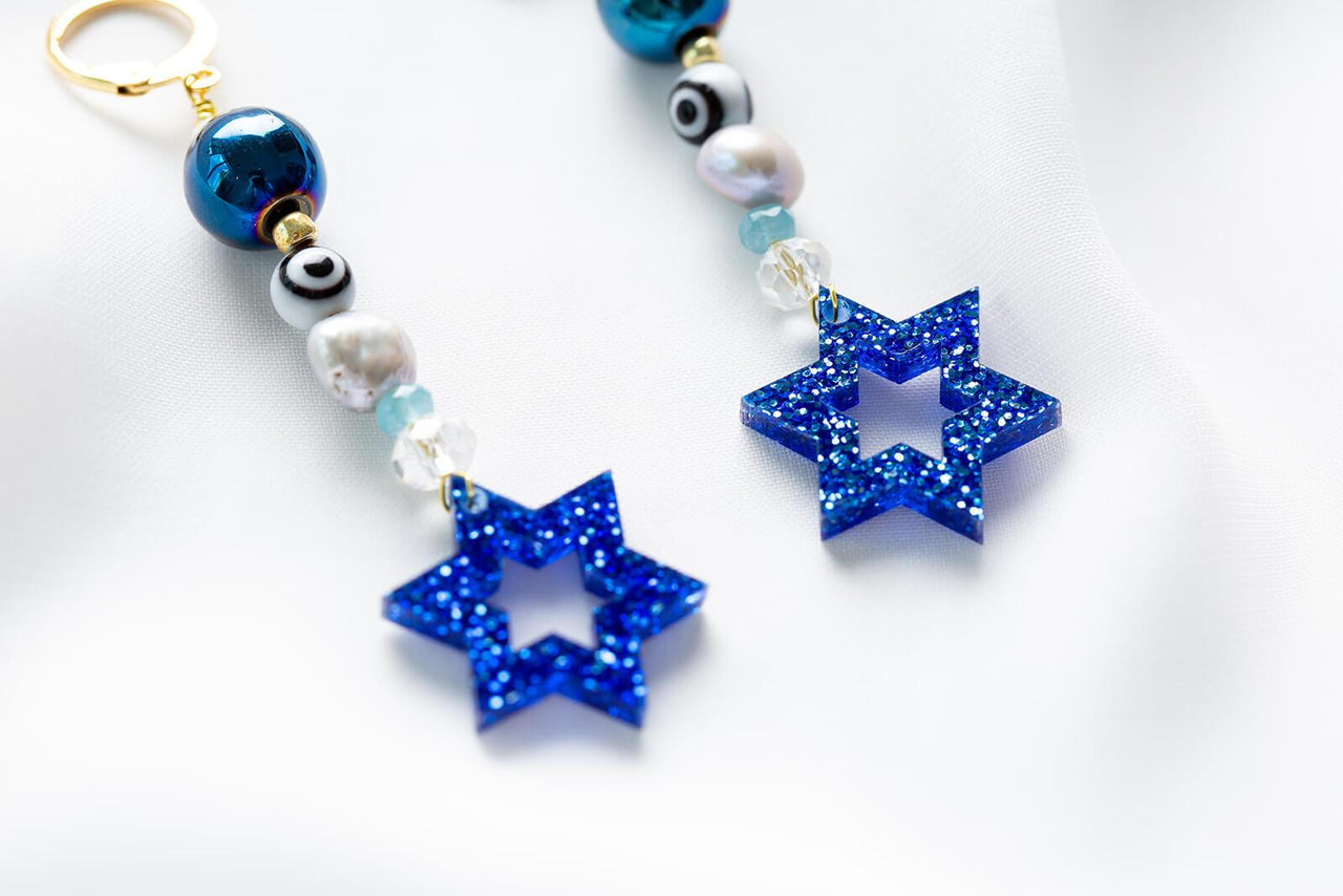Ariel Tidhar - Liron Beaded Magen Earrings - Blue Glitter - ModernTribe