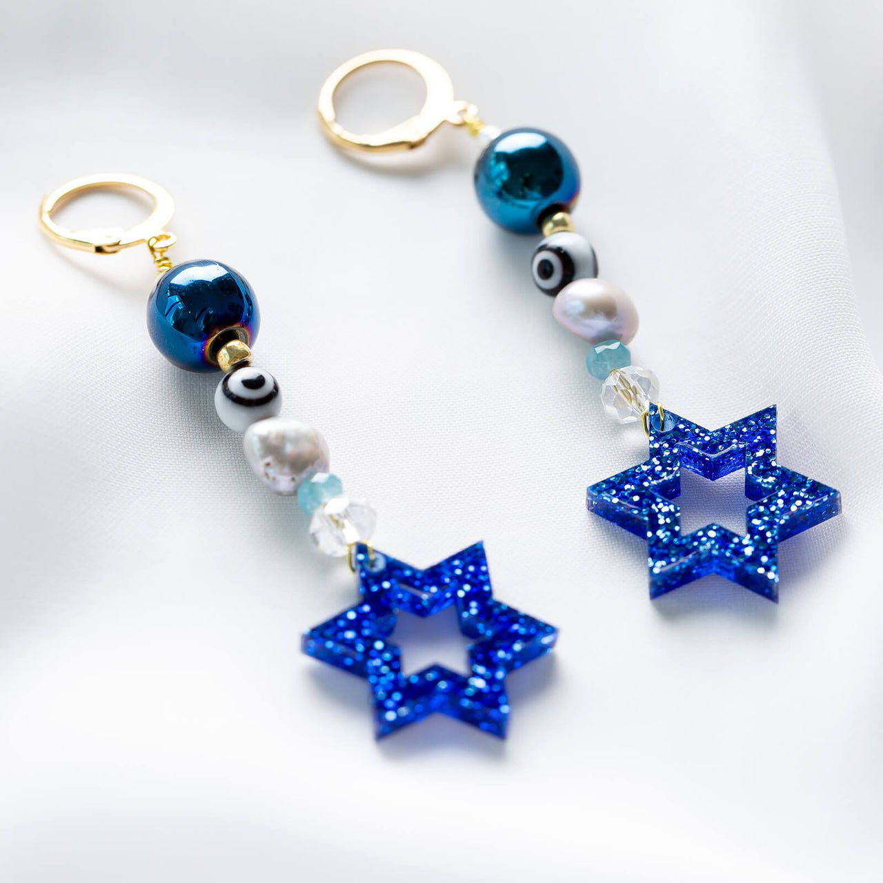 Ariel Tidhar - Liron Beaded Magen Earrings - Blue Glitter - ModernTribe