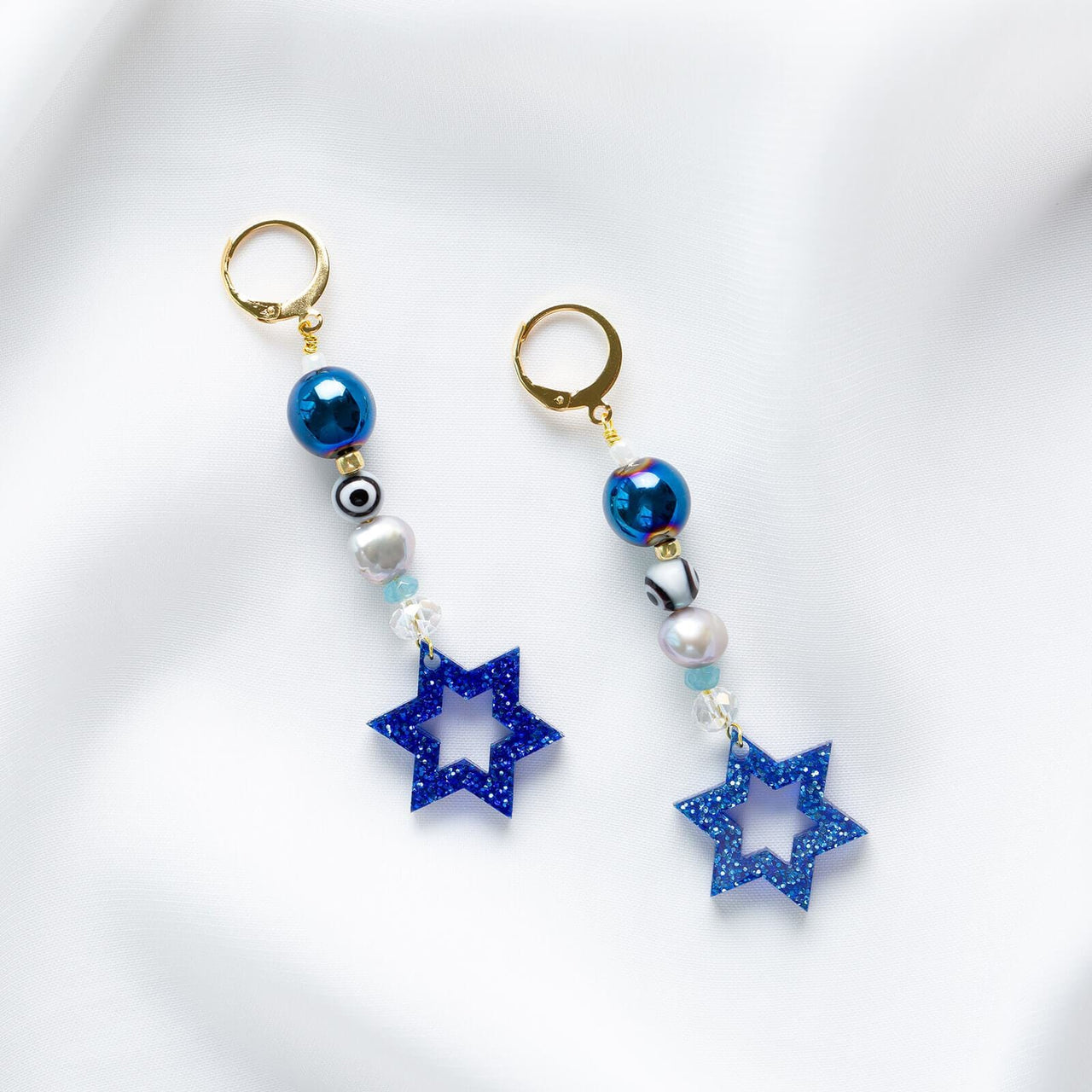 Ariel Tidhar - Liron Beaded Magen Earrings - Blue Glitter - ModernTribe
