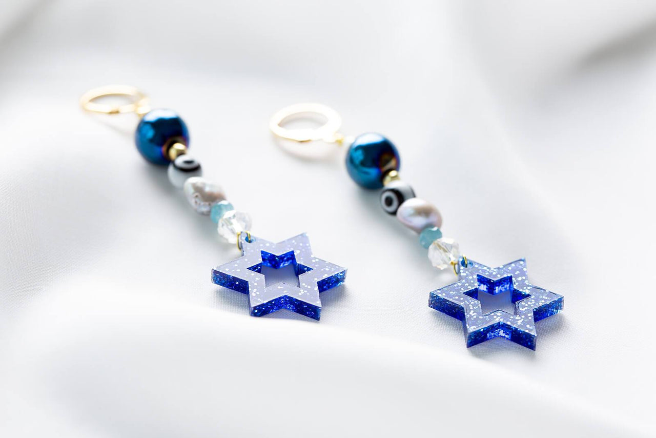 Ariel Tidhar - Liron Beaded Magen Earrings - Blue Glitter - ModernTribe