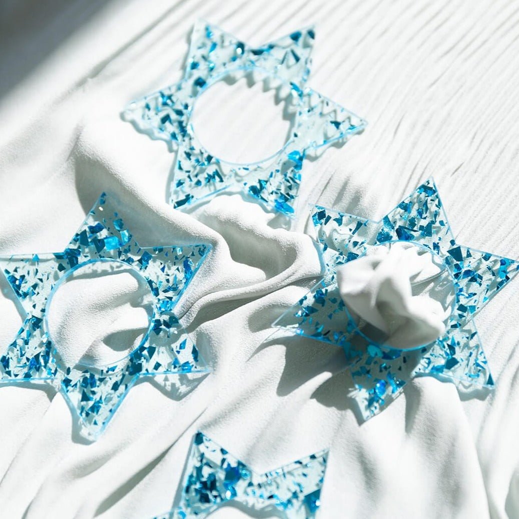 Ariel Tidhar - Magen David Napkin Rings - Blue Fleck - Set of 4 - ModernTribe