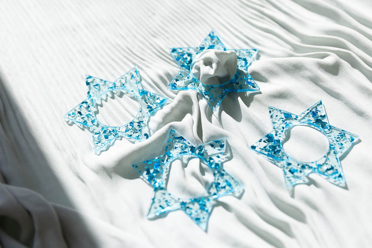 Ariel Tidhar - Magen David Napkin Rings - Blue Fleck - Set of 4 - ModernTribe