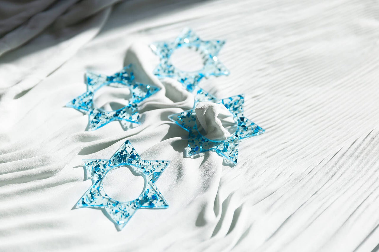 Ariel Tidhar - Magen David Napkin Rings - Blue Fleck - Set of 4 - ModernTribe