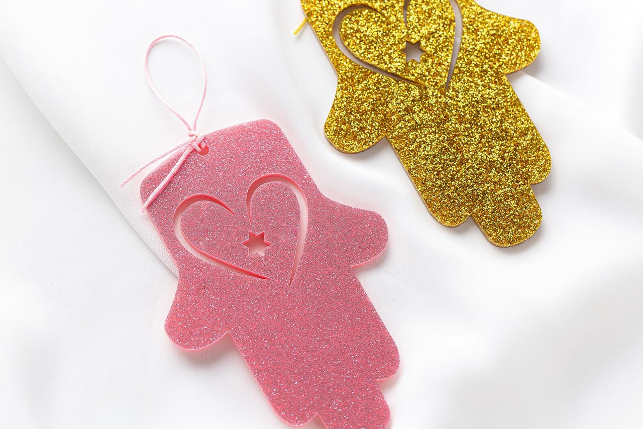 Ariel Tidhar - Petite Wall Hamsa with Heart - Pink Glitter - ModernTribe