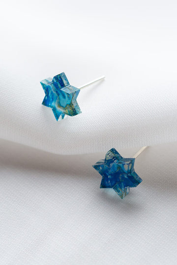 Ariel Tidhar Earrings Blue Mini Magen Studs - Blue Marble