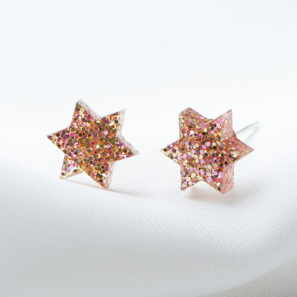 Ariel Tidhar Earrings Rose Gold Mini Magen Studs - Rose Gold Glitter