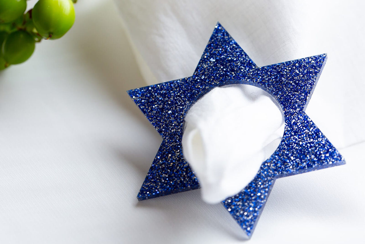 Ariel Tidhar - Magen David Napkin Rings - Blue Ice Glitter - Set of 4 - ModernTribe