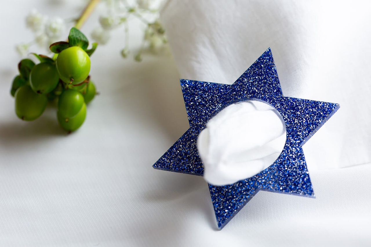Ariel Tidhar - Magen David Napkin Rings - Blue Ice Glitter - Set of 4 - ModernTribe