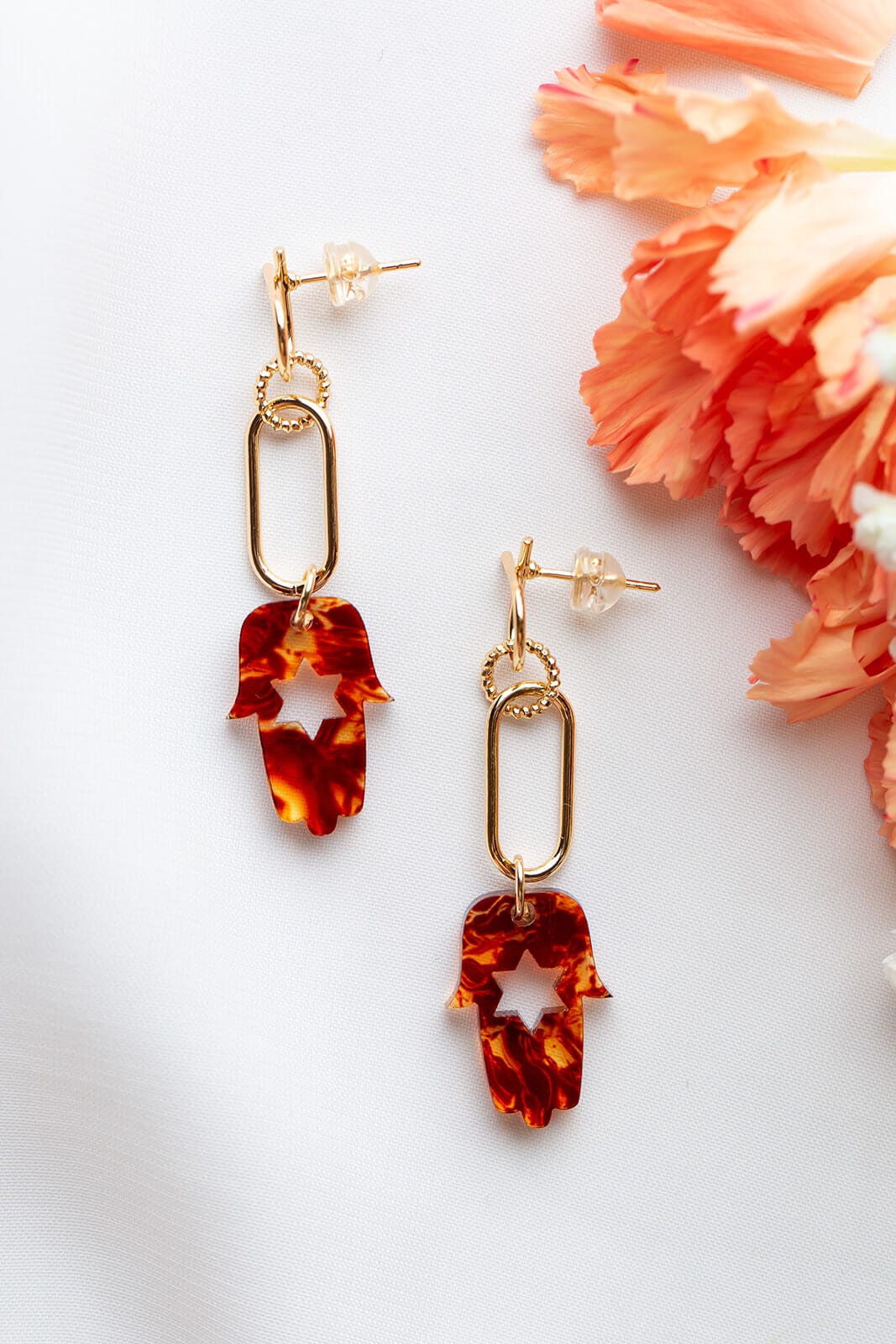 Ariel Tidhar - Tortoise and Gold Paper Clip Hamsa Earrings - ModernTribe