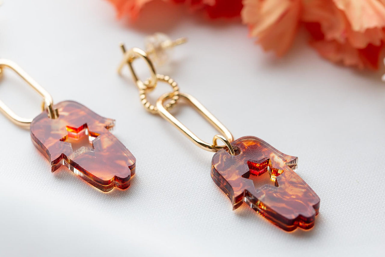 Ariel Tidhar - Tortoise and Gold Paper Clip Hamsa Earrings - ModernTribe