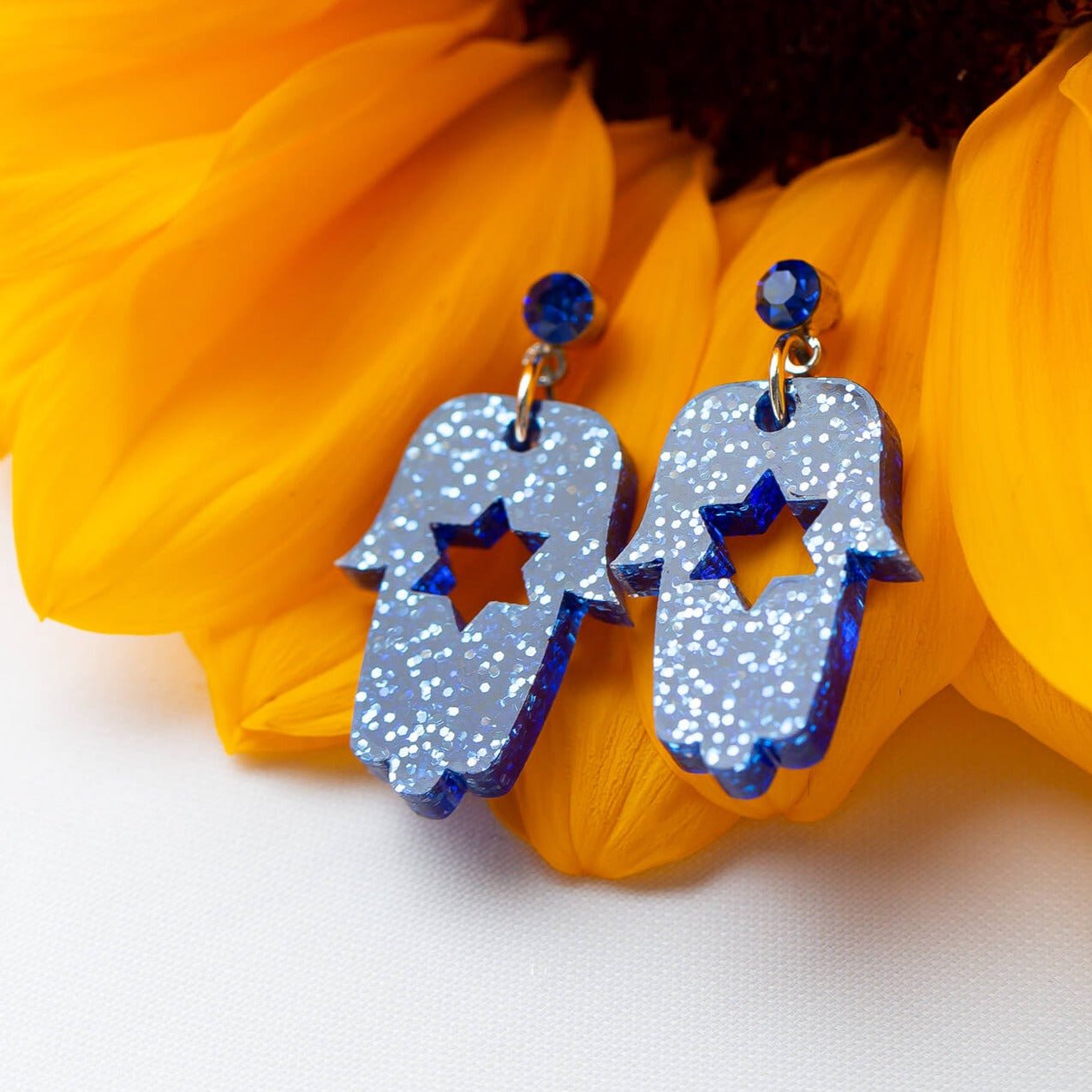 Ariel Tidhar - Blue Ice Bat Mitzvah Mini Hamsa Dangle Earrings - ModernTribe