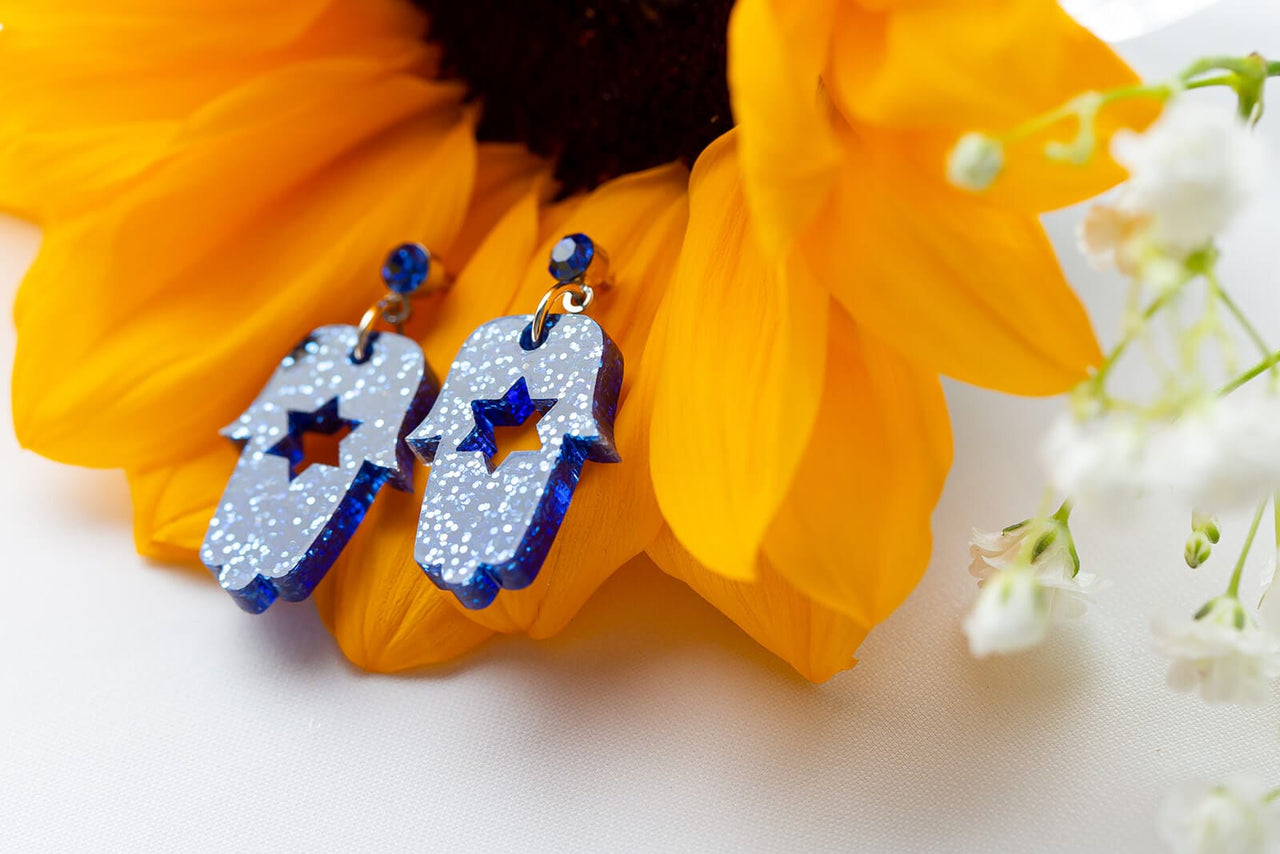 Ariel Tidhar - Blue Ice Bat Mitzvah Mini Hamsa Dangle Earrings - ModernTribe