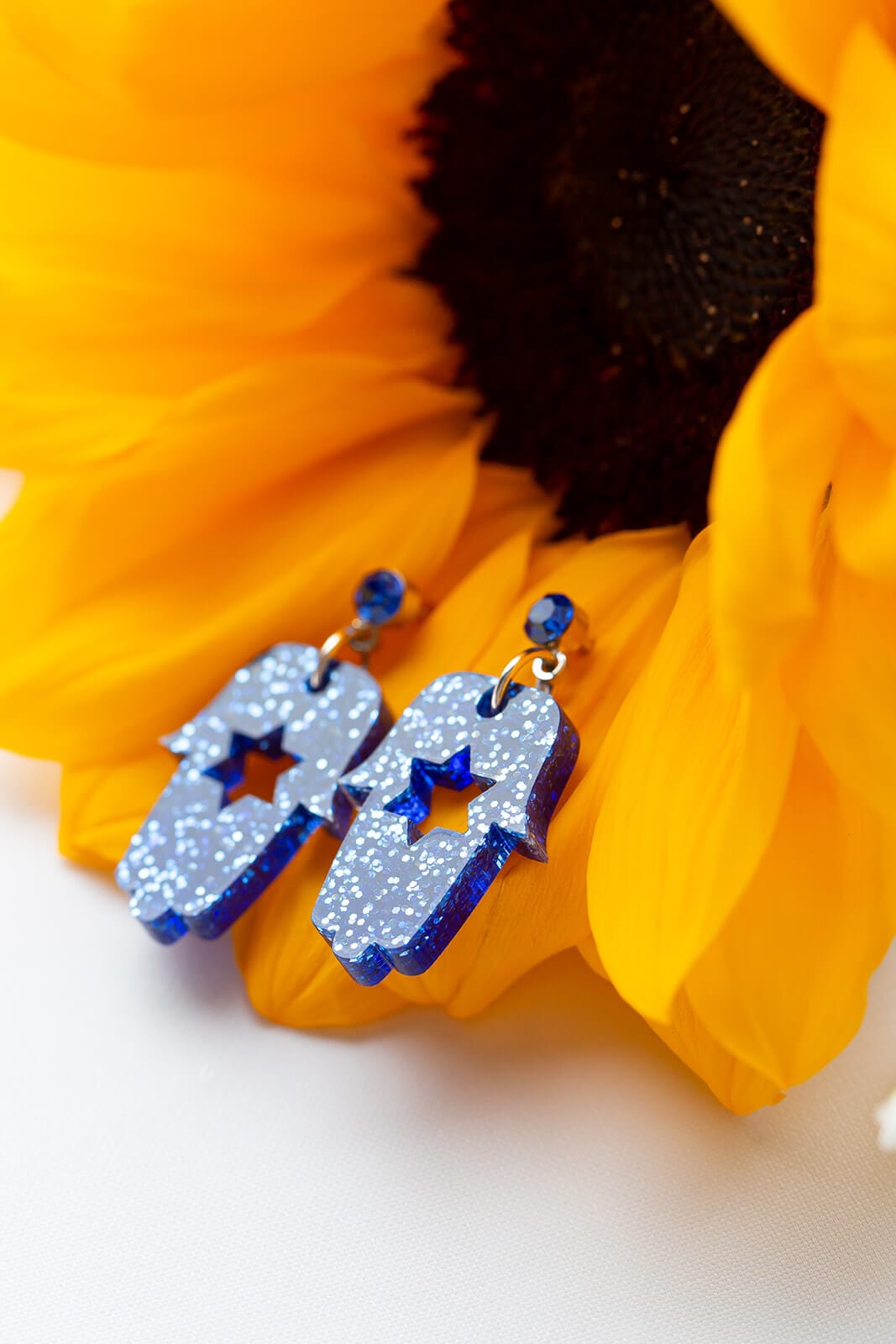 Ariel Tidhar - Blue Ice Bat Mitzvah Mini Hamsa Dangle Earrings - ModernTribe