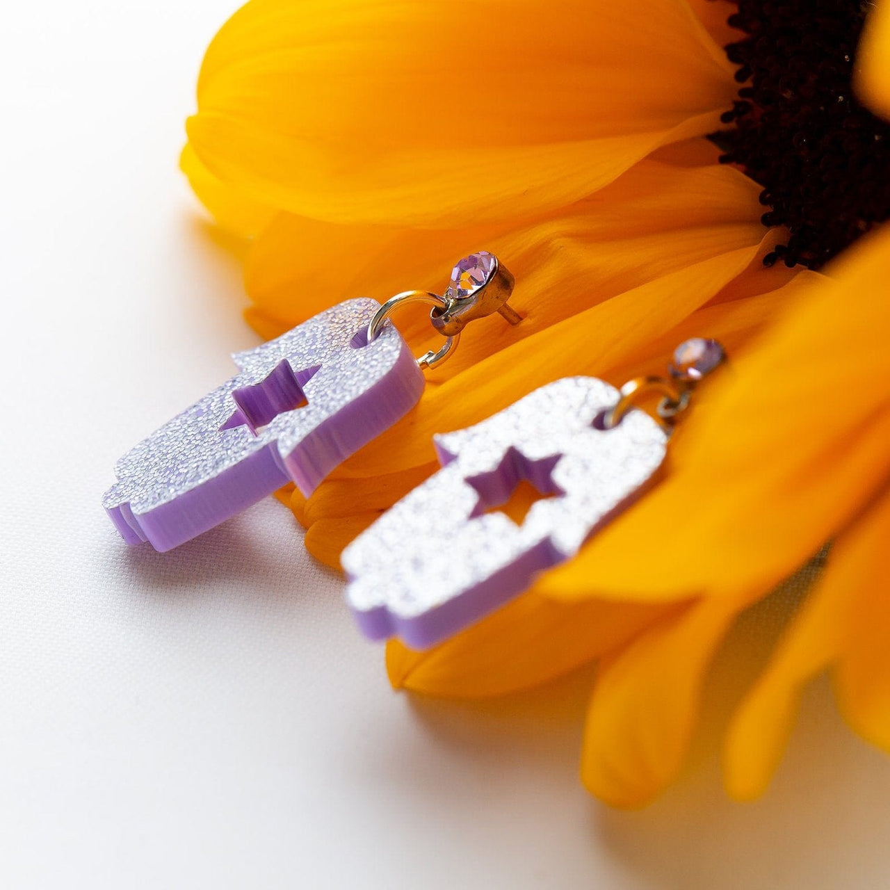 Ariel Tidhar - Lavender Bat Mitzvah Mini Hamsa Dangle Earrings - ModernTribe