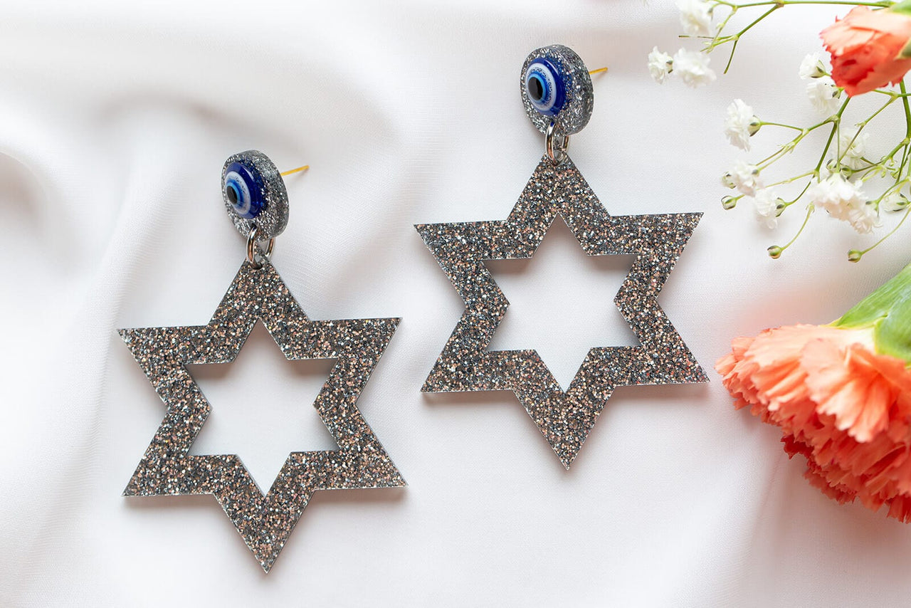 Ariel Tidhar - Ester Magen Statement Earrings - Silver Glitter - ModernTribe