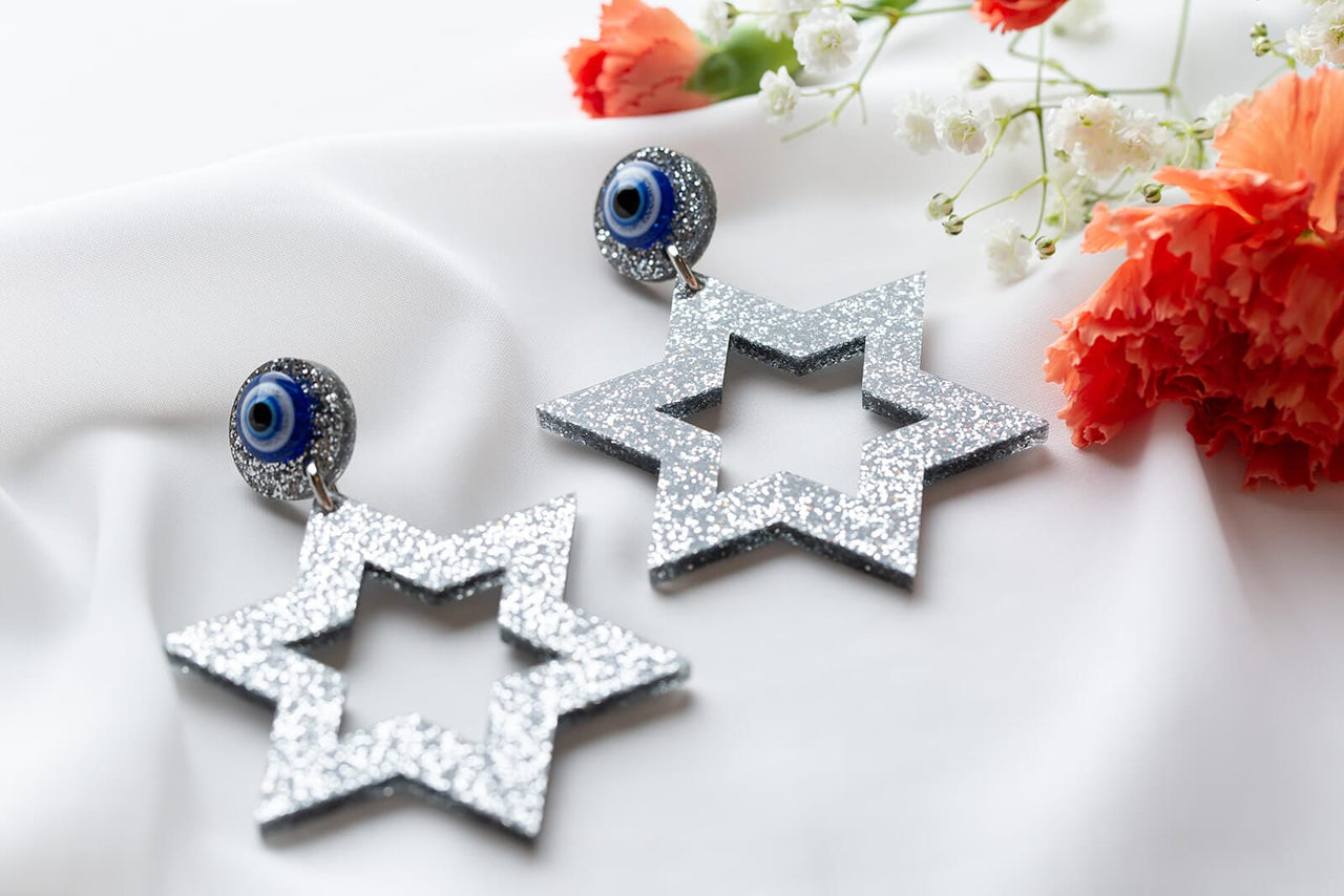 Ariel Tidhar - Ester Magen Statement Earrings - Silver Glitter - ModernTribe