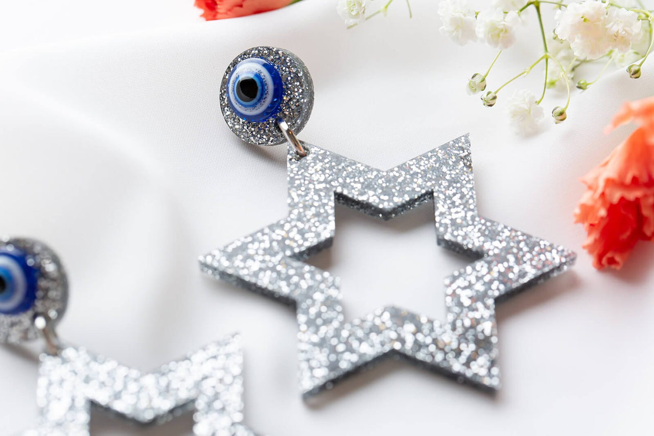 Ariel Tidhar - Ester Magen Statement Earrings - Silver Glitter - ModernTribe