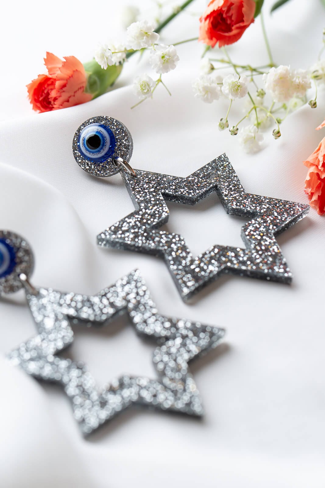 Ariel Tidhar - Ester Magen Statement Earrings - Silver Glitter - ModernTribe